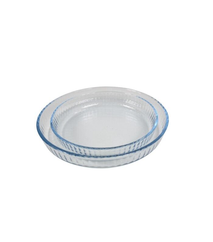 2x Round Clear Ribbed Glass Oven Dish Cooking Baking Serving Tray (32 & 26 cm) - Image 3