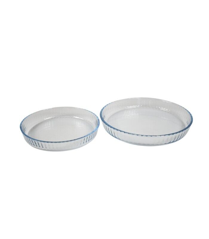 2x Round Clear Ribbed Glass Oven Dish Cooking Baking Serving Tray (32 & 26 cm) - Image 4