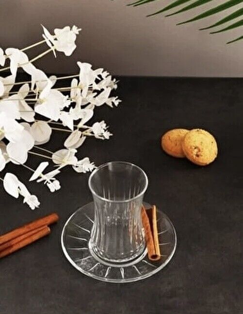 Pasabahce Turkish Tea Glasses Set with Coasters 12-Piece 6 Person Serving - Image 2