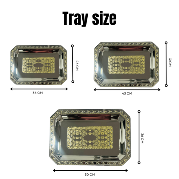3Pc Silver Turkish traditional Tray Set Antique Pattern Hotel Fruit Snack Tray - Image 2