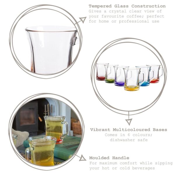 6x LAV Zen+ Coloured Base Glass Coffee Mugs Tea Latte Cappuccino Cups 225ml - Image 3