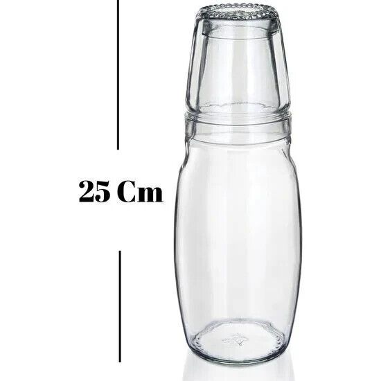 1 Litre Bedside Table Drink Set Clear Carafe Jug Pitcher Glass Tumbler Cup Desk - Image 2