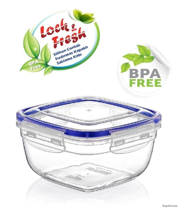 Pack of 3 Square Leakproof Clear Food Storage Containers With Airtight Lids - Image 2