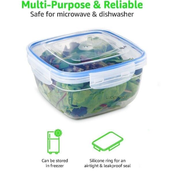 Pack of 3 Square Leakproof Clear Food Storage Containers With Airtight Lids - Image 4