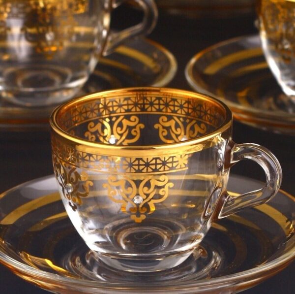 ABKA Gold Plated Turkish Arabic Coffee Mugs-Tea Cups with Saucers For 6 Person - Image 2